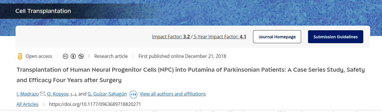 將人類神經祖細胞 (NPC) 移植到帕金森病患者的殼核中：病例系列研究、手術四年后的安全性和有效性