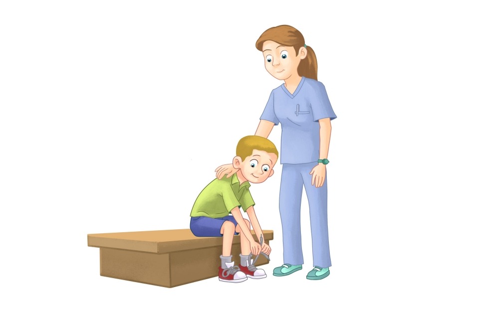 治療師幫助腦性癱瘓患者進(jìn)行日常活動(dòng)。?