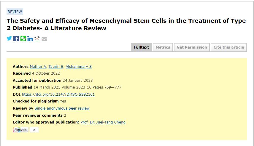 間充質干細胞治療2型糖尿病的安全性和有效性 間充質干細胞治療2型糖尿病的安全性和有效性