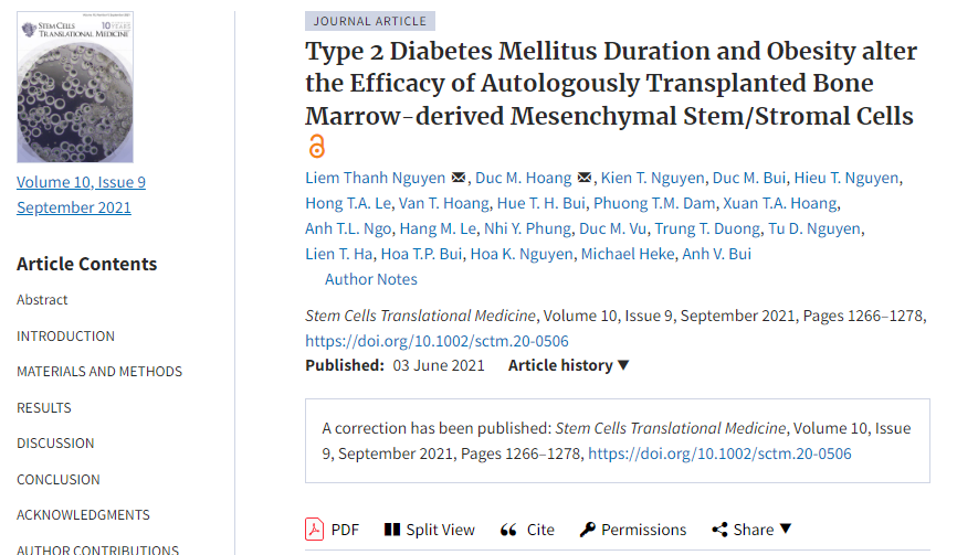2型糖尿病持續時間和肥胖改變自體移植骨髓間充質干細胞的功效 2型糖尿病持續時間和肥胖改變自體移植骨髓間充質干細胞的功效