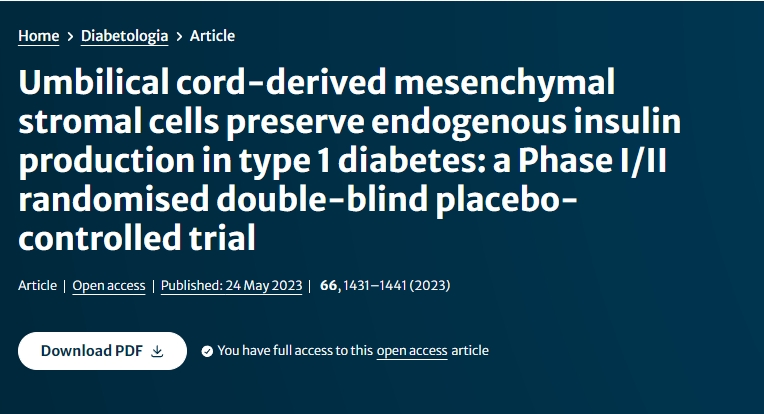 臍帶間充質(zhì)干細(xì)胞可保護(hù)1型糖尿病患者的內(nèi)源性胰島素分泌:I/II期臨床試驗(yàn) 臍帶間充質(zhì)干細(xì)胞可保護(hù)1型糖尿病患者的內(nèi)源性胰島素分泌:I/II期臨床試驗(yàn)