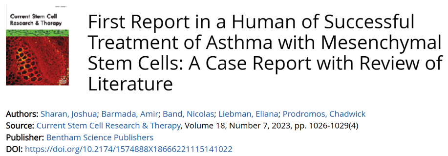 人類間充質干細胞成功治療哮喘的首次報道：一例文獻回顧報告