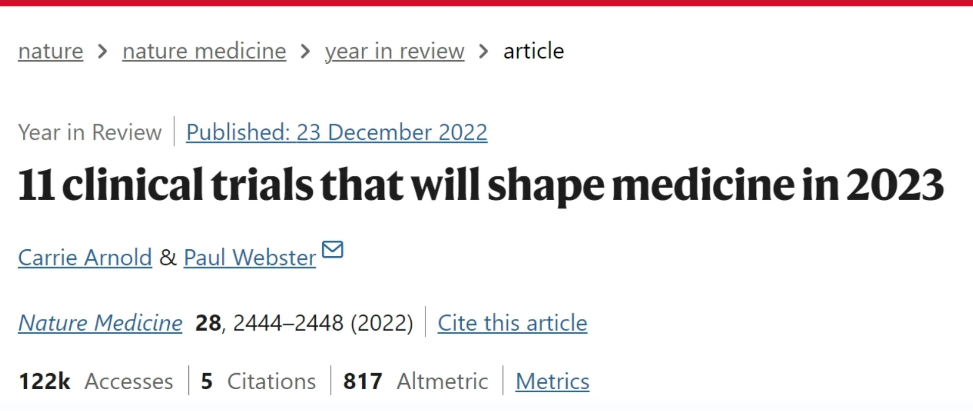 11個將在2023年改變醫(yī)學的臨床試驗