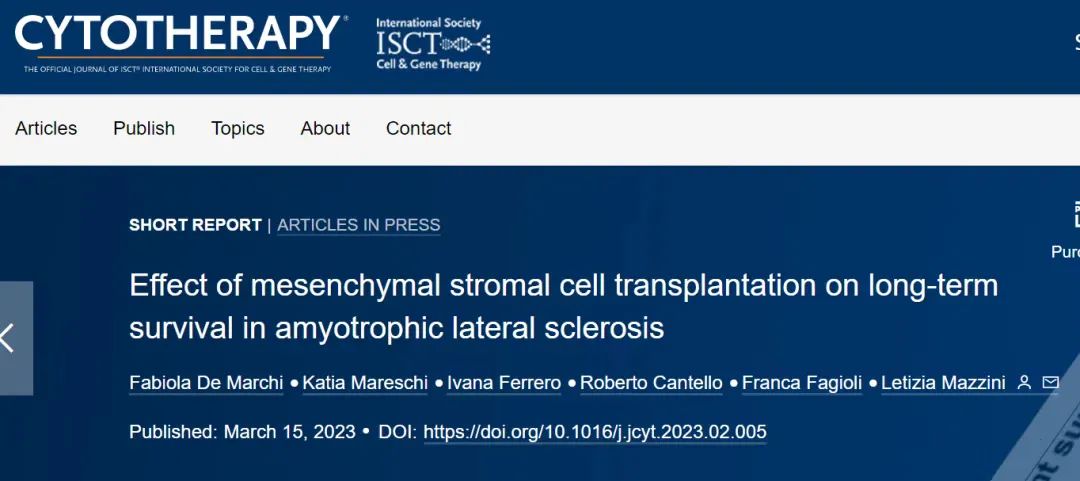 間充質干細胞移植對肌萎縮側索硬化患者長期生存的影響。