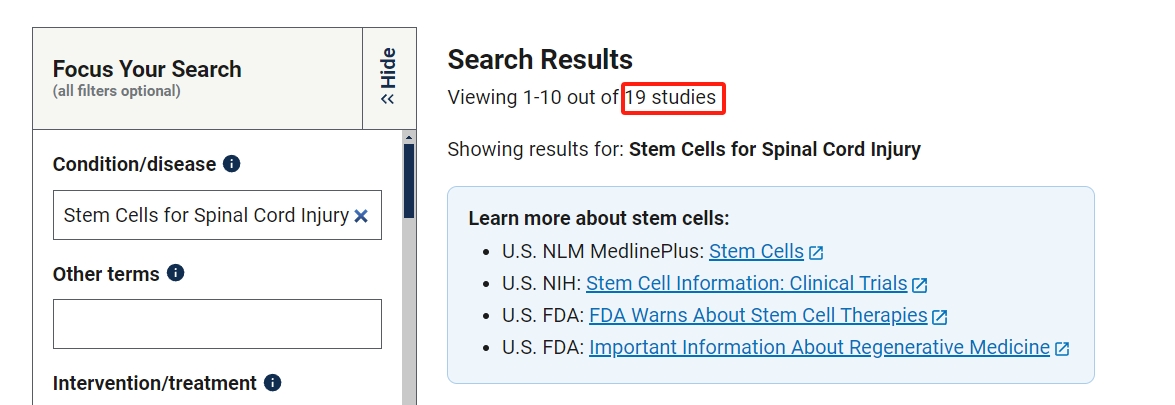 干細胞治療脊髓損傷的臨床研究項目有19項。其中已完成的有4項。 干細胞治療脊髓損傷的臨床研究項目有19項。其中已完成的有4項。