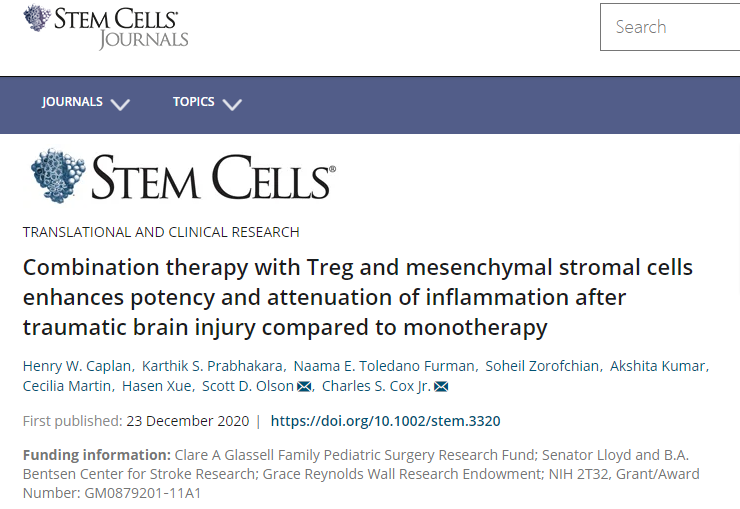 與單一療法相比，Treg 和間充質基質細胞的聯合療法可增強創傷性腦損傷后的炎癥效力和減輕炎癥
