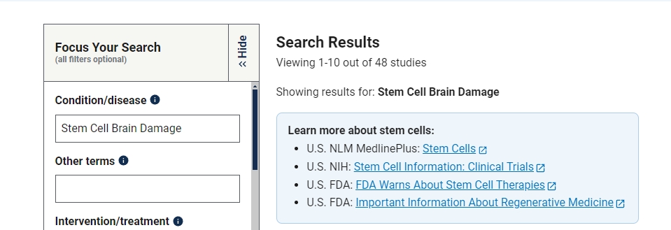 干細胞治療腦損傷的臨床研究項目有48項。其中已完成的有18項。