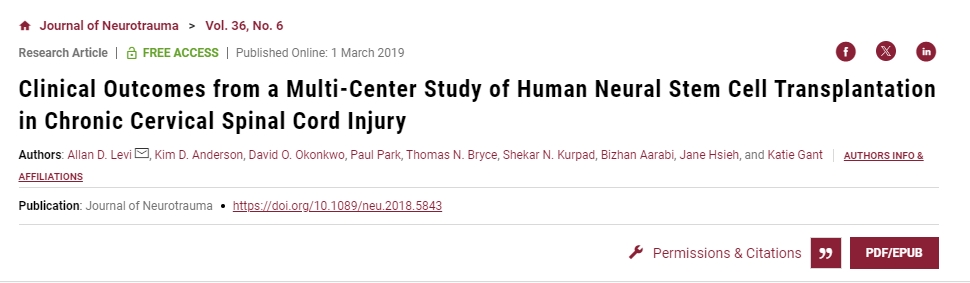 針對慢性頸椎SCI患者進(jìn)行人類NSC移植的多中心研究的臨床結(jié)果
