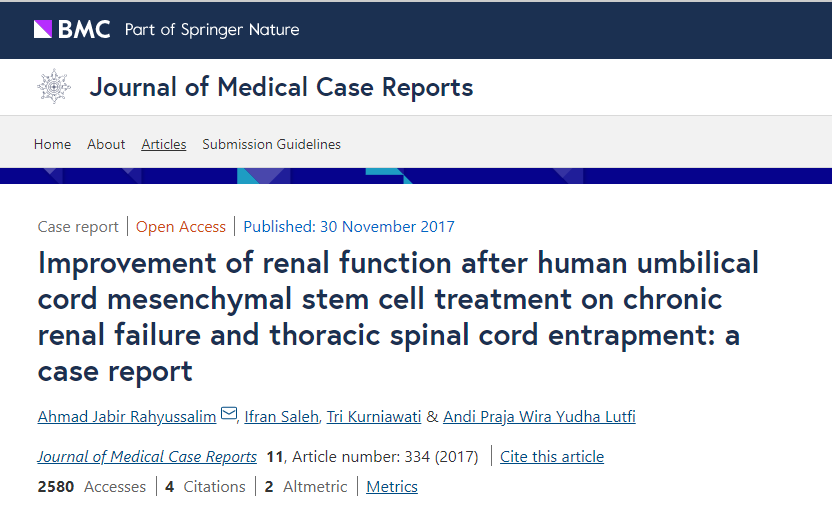 人臍帶間充質干細胞治療慢性腎衰竭并胸段脊髓卡壓后腎功能改善一例報告 人臍帶間充質干細胞治療慢性腎衰竭并胸段脊髓卡壓后腎功能改善一例報告