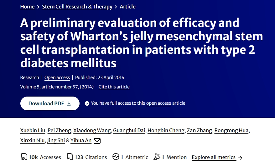 華通膠間充質干細胞移植治療2型糖尿病療效及安全性的初步評估 華通膠間充質干細胞移植治療2型糖尿病療效及安全性的初步評估