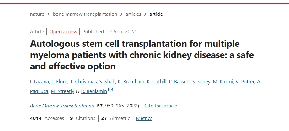 自體干細(xì)胞移植治療患有慢性腎病的多發(fā)性骨髓瘤患者:一種安全有效的選擇 自體干細(xì)胞移植治療患有慢性腎病的多發(fā)性骨髓瘤患者:一種安全有效的選擇