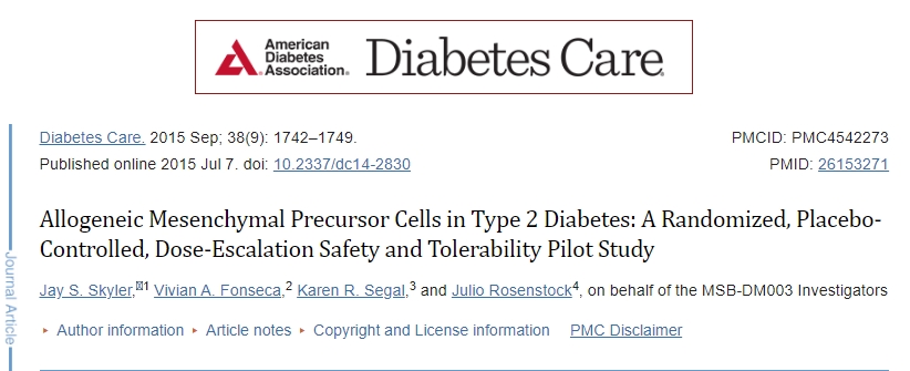 同種異體間充質(zhì)前體細胞在 2 型糖尿病中的應用：一項隨機、安慰劑對照、劑量遞增安全性和耐受性試點研究