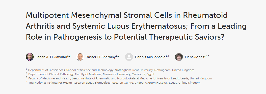 《類風濕性關節炎和系統性紅斑狼瘡中的多能間充質基質細胞；從發病機制中的主導作用到潛在的治療救星？》