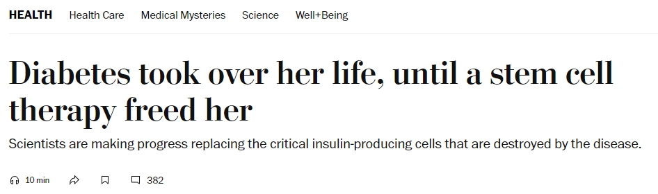 糖尿病困擾了她的生活，直到干細胞療法讓她擺脫了困境