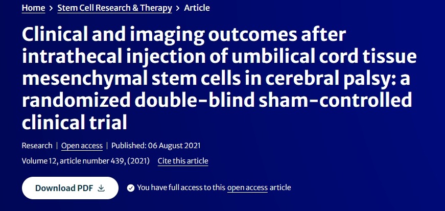 ‘臍帶組織間充質(zhì)干細(xì)胞鞘內(nèi)注射治療腦癱患者后的臨床和影像學(xué)結(jié)果:一項隨機雙盲假對照臨床試驗 ‘臍帶組織間充質(zhì)干細(xì)胞鞘內(nèi)注射治療腦癱患者后的臨床和影像學(xué)結(jié)果:一項隨機雙盲假對照臨床試驗