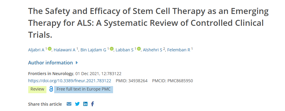 《干細(xì)胞療法作為 ALS 新興療法的安全性和有效性：對照臨床試驗的系統(tǒng)評價》
