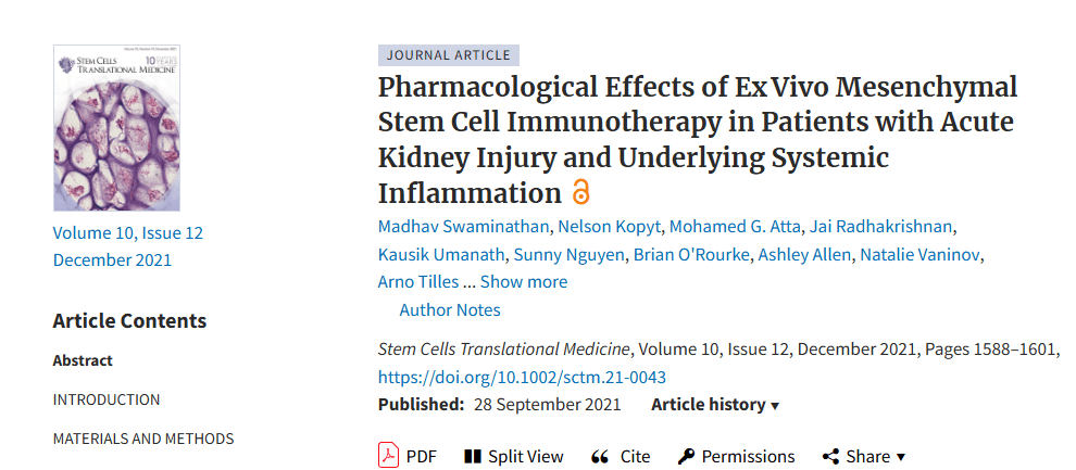 《體外間充質(zhì)干細胞免疫治療對急性腎損傷和潛在全身炎癥患者的藥理作用》 《體外間充質(zhì)干細胞免疫治療對急性腎損傷和潛在全身炎癥患者的藥理作用》