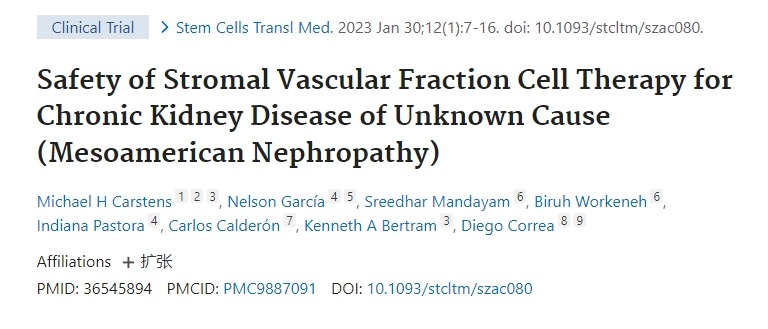 基質(zhì)血管成分細(xì)胞療法治療原因不明的慢性腎病(中美洲腎病)的安全性 基質(zhì)血管成分細(xì)胞療法治療原因不明的慢性腎病(中美洲腎病)的安全性