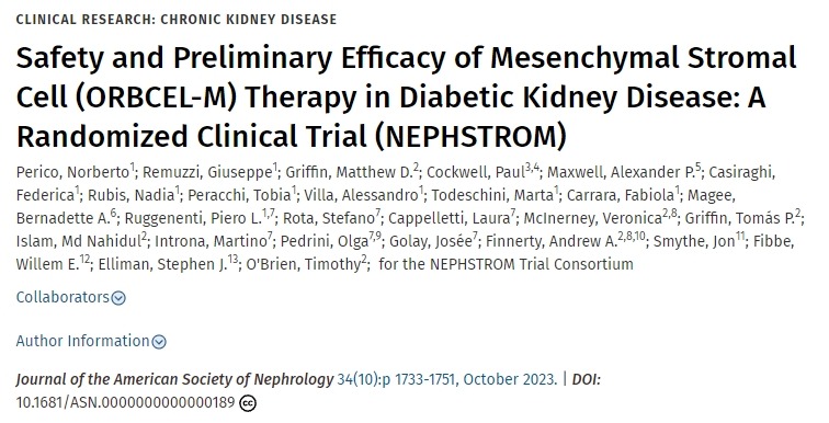 間充質基質細胞 (ORBCEL-M) 治療糖尿病腎病的安全性和初步療效:一項隨機臨床試驗 (NEPHSTROM) 間充質基質細胞 (ORBCEL-M) 治療糖尿病腎病的安全性和初步療效:一項隨機臨床試驗 (NEPHSTROM)