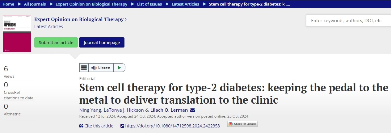 干細胞治療2型糖尿病：“我們”將全力以赴，把成果轉(zhuǎn)化為臨床治療