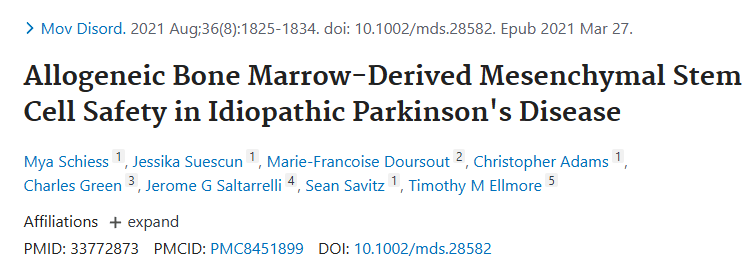 《同種異體骨髓間充質干細胞在特發(fā)性帕金森病中的安全性》 《同種異體骨髓間充質干細胞在特發(fā)性帕金森病中的安全性》