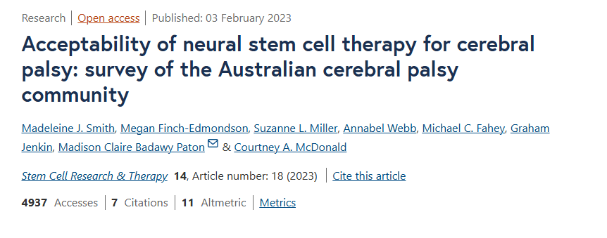 神經(jīng)干細(xì)胞療法治療腦癱的可接受性:澳大利亞腦癱社區(qū)調(diào)查 神經(jīng)干細(xì)胞療法治療腦癱的可接受性:澳大利亞腦癱社區(qū)調(diào)查