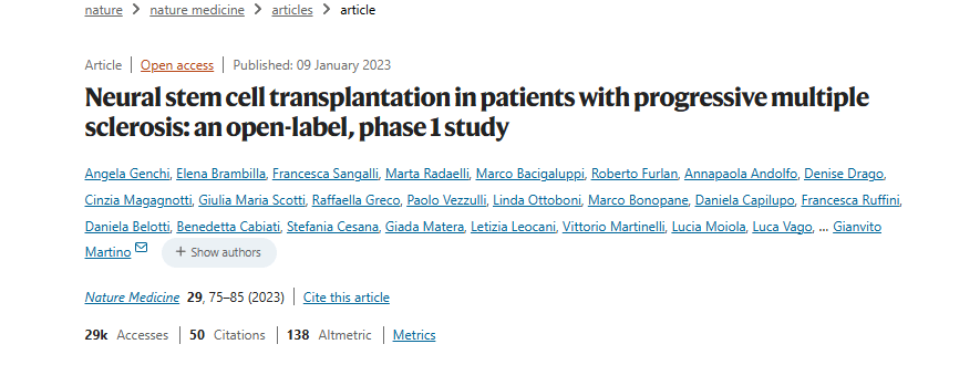 進行性多發(fā)性硬化癥患者的神經(jīng)干細胞移植：一項開放標(biāo)簽、I 期研究
