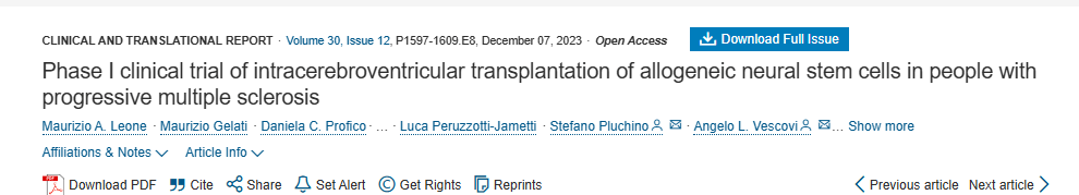 進行性多發(fā)性硬化癥患者腦室內(nèi)移植同種異體神經(jīng)干細胞的 I 期臨床試驗
