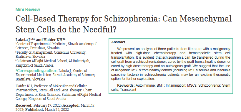 精神分裂癥的細胞療法:間充質干細胞能否干細胞能滿足需要嗎?
