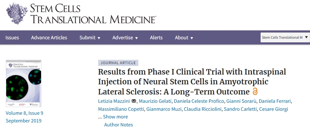 神經(jīng)干細胞脊柱內(nèi)注射治療肌萎縮側索硬化癥的I期臨床試驗結果：長期結果