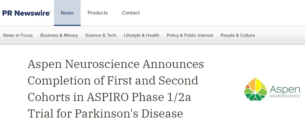 Aspen Neuroscience 宣布 ASPIRO 帕金森病 1/2a 期臨床試驗首批患者完成給藥 Aspen Neuroscience 宣布 ASPIRO 帕金森病 1/2a 期臨床試驗首批患者完成給藥
