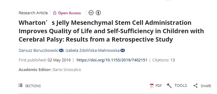 沃頓果凍間充質干細胞治療可改善腦癱兒童的生活質量和自給自足能力:一項回顧性 沃頓果凍間充質干細胞治療可改善腦癱兒童的生活質量和自給自足能力:一項回顧性