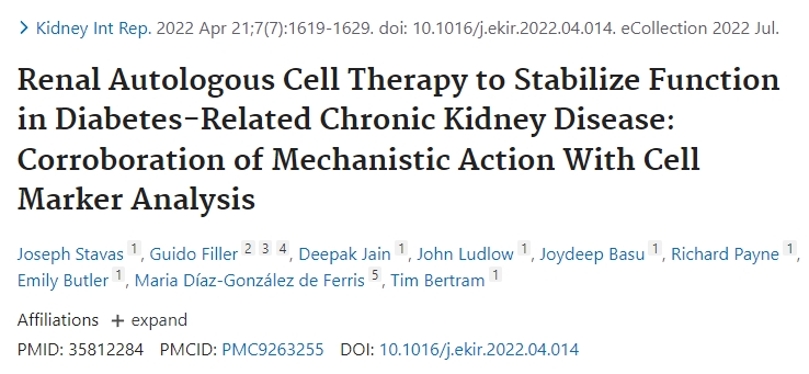 腎臟自體細胞療法可穩(wěn)定糖尿病相關(guān)慢性腎臟疾病的功能：通過細胞標記物分析證實其機制作用