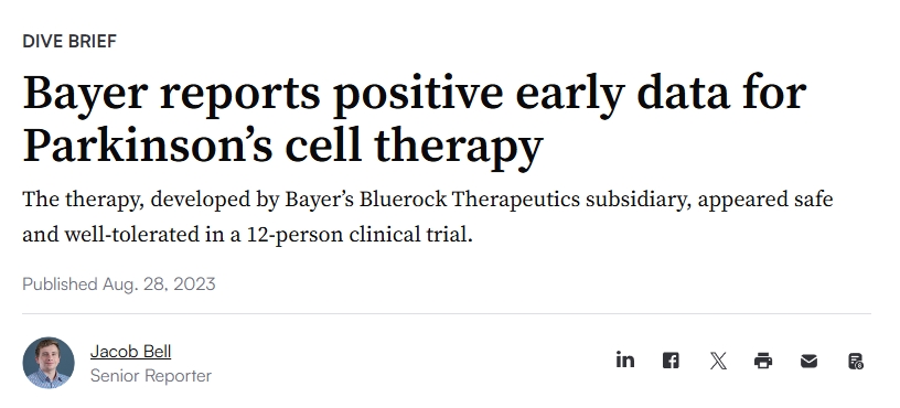 拜耳報告帕金森細(xì)胞療法的早期積極數(shù)據(jù)