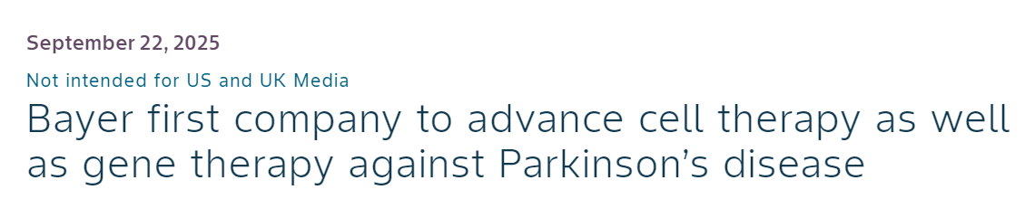 拜耳是首家推進帕金森病細胞療法和基因療法研發的公司 拜耳是首家推進帕金森病細胞療法和基因療法研發的公司