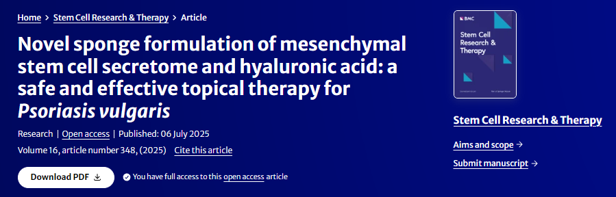 間充質干細胞分泌體和透明質酸的新型海綿制劑：一種安全有效的尋常型銀屑病局部治療方法