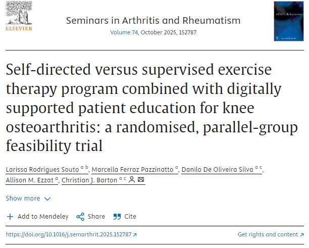 自我指導(dǎo)與監(jiān)督運(yùn)動(dòng)療法計(jì)劃結(jié)合數(shù)字化支持患者教育治療膝關(guān)節(jié)骨性關(guān)節(jié)炎:一項(xiàng)隨機(jī)、平行組可行性試驗(yàn) 自我指導(dǎo)與監(jiān)督運(yùn)動(dòng)療法計(jì)劃結(jié)合數(shù)字化支持患者教育治療膝關(guān)節(jié)骨性關(guān)節(jié)炎:一項(xiàng)隨機(jī)、平行組可行性試驗(yàn)