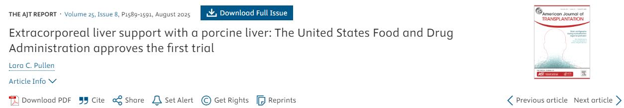 利用豬肝進行體外肝臟支持：美國食品藥品監督管理局批準首例試驗