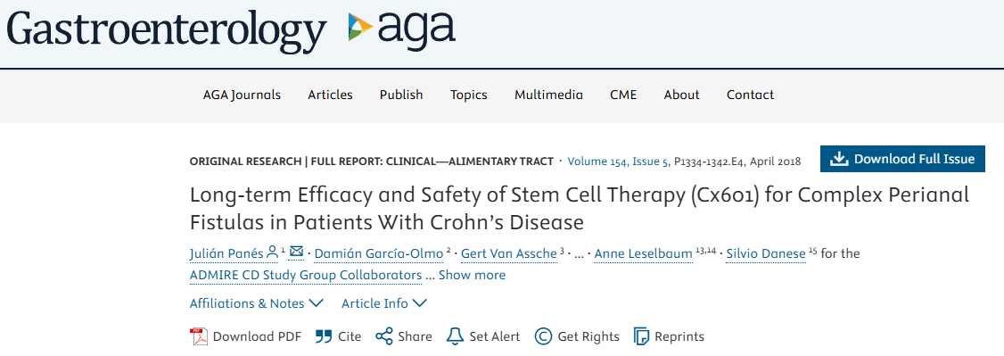 干細(xì)胞療法（Cx601）治療克羅恩病患者復(fù)雜性肛周瘺的長期療效和安全性