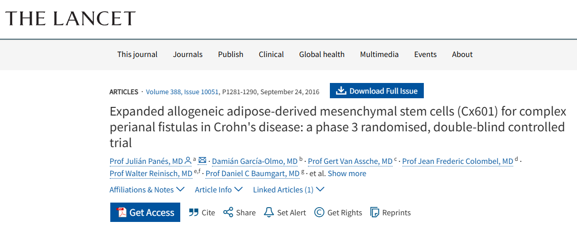 擴增同種異體脂肪間充質(zhì)干細(xì)胞（Cx601）治療克羅恩病復(fù)雜肛周瘺：一項3期隨機雙盲對照試驗