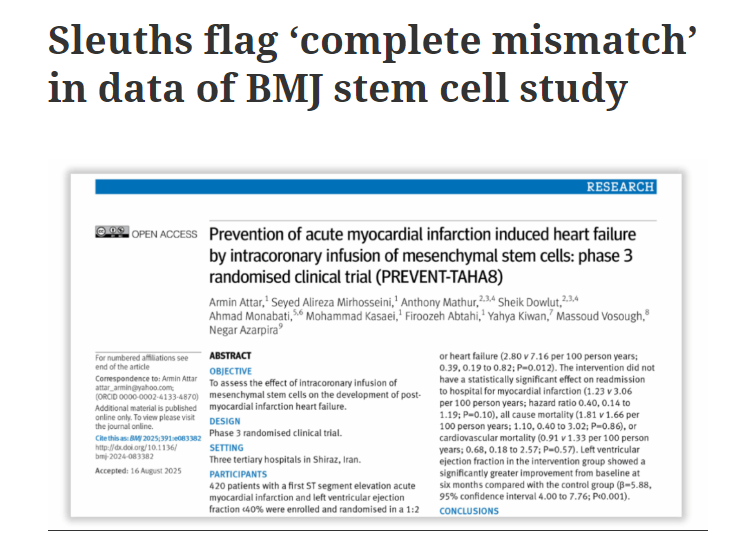 偵查人員在《英國醫學雜志》干細胞研究的數據中發現“完全不匹配” 