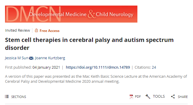 干細胞療法在腦癱和自閉癥譜系障礙中的應用