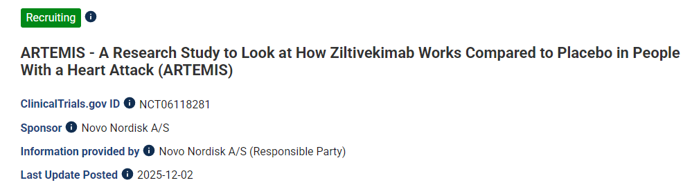 ARTEMIS——一項研究，旨在比較齊爾蒂維單抗與安慰劑在心臟病患者中的療效（ARTEMIS）