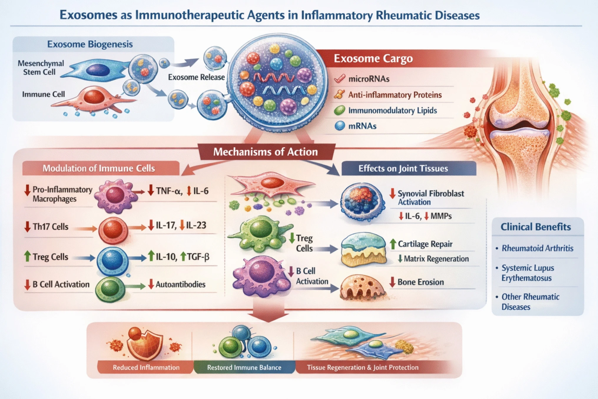 圖4：外泌體是治療炎癥性風(fēng)濕病的一種極具潛力的無細胞免疫治療劑。